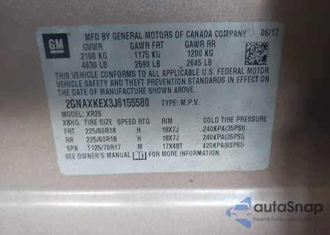 2018 Chevrolet Equinox Lt z USA, uszkodzony, nr VIN 2GNAXKEX3J6155580